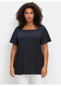 sheego Damen Kurzarmshirt "T-Shirt", blau, Gr. 48, unifarben, 50% Baumwolle, 50% Modal, Shirts