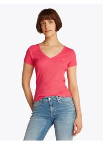 Tommy Jeans Damen T-Shirt "TJW SLIM ESSENTIAL RIB V SS"amour, casual, Gr. S, unifarben, Rippware, Obermaterial: 95% Baumwolle, 5% Elasthan, Shirts,