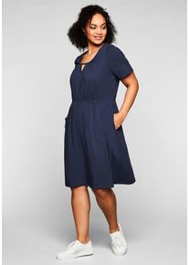 sheego Damen Jerseykleid "Jerseykleid", blau, Gr. 54, unifarben, Jersey, Single Jersey, 95% Baumwolle, 5% Elasthan, Kleider