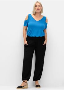 sheego Damen T-Shirt "T-Shirt", blau, Gr. 40, unifarben, 95% Viskose, 5% Elasthan, Shirts