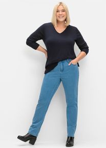sheego Damen V-Ausschnitt-Pullover "V-Ausschnitt-Pullover", blau, Gr. 40, unifarben, 60% Viskose, 40% Polyester, Pullover