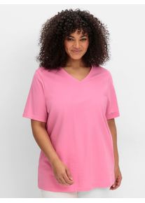 sheego Damen T-Shirt "T-Shirt"blumiges pink, Gr. 40, unifarben, 100% Baumwolle, Shirts