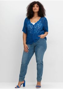 Damen Strickjacke, blau, Gr. 56, sheego by Joe Browns, unifarben, 50% Baumwolle, 50% Polyacryl, Strickjacken