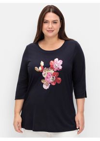 sheego Damen 3/4-Arm-Shirt "3/4-Arm-Shirt", blau, Gr. 56, gemustert, mehrfarbig, bedruckt, 50% Baumwolle, 50% Modal, Shirts