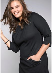 sheego Damen Etuikleid "Etuikleid", schwarz, Gr. 58, unifarben, Jersey, Single Jersey, 70% Polyester, 25% Viskose, 5% Elasthan, Kleider