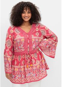 Damen Longbluse, rot, Gr. 40, sheego by Joe Browns, gemustert, mehrfarbig, bedruckt, ethno, 100% Viskose, Blusen