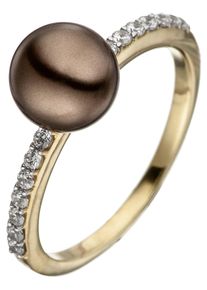 Jobo Damen Perlenring, 58, Gelbgold 333-Perlen, gold, Gelbgold 333, Perlen, Fingerringe, 333 Gold bicolor Synthetische Perle und 14 Zirkonia