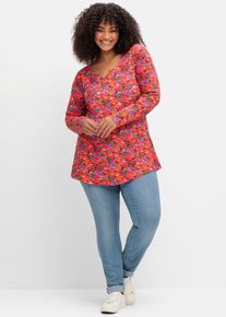 Damen Longshirt "Longshirt", rot, Gr. 48, sheego by Joe Browns, geblümt, gemustert, bedruckt, mehrfarbig, 95% Viskose, 5% Elasthan, Shirts
