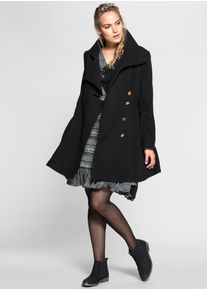 Damen Kurzmantel, schwarz, Gr. 42, unifarben, unifarben mit Farbeinsatz, unifarben mit Farbeinsätzen, 70% Polyester, 27% Viskose, 3% Elasthan, Mäntel
