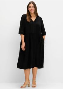 sheego Damen A-Linien-Kleid "Blusenkleid", schwarz, Gr. 54, unifarben, Web, 100% Viskose, Kleider