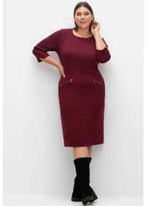 sheego Damen Etuikleid "Etuikleid", rot, Gr. 54, unifarben, Jersey, Single Jersey, 70% Polyester, 25% Viskose, 5% Elasthan, Kleider