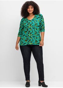 Damen Langarmshirt "T-Shirt", schwarz, Gr. 44, sheego by Joe Browns, bedruckt, gemustert, 95% Viskose, 5% Elasthan, Shirts