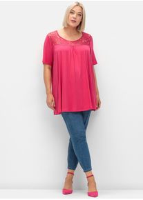 sheego Damen Longshirt "T-Shirt", pink, Gr. 44, unifarben, 95% Viskose, 5% Elasthan, Shirts
