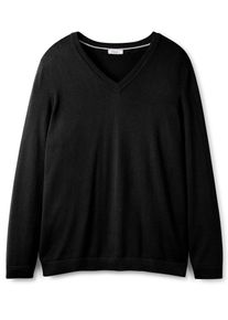 sheego Damen Strickpullover "V-Ausschnitt-Pullover", schwarz, Gr. 56, unifarben, 50% Baumwolle, 50% Polyacryl, Pullover