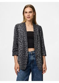 Pieces Damen Blusenblazer "PCBOSELLA 3/4 PRINTED BLAZER NOOS"grau aop:leo, modisch, Gr. L, bedruckt, Web, Obermaterial: 98% Polyester, 2% Elasthan,