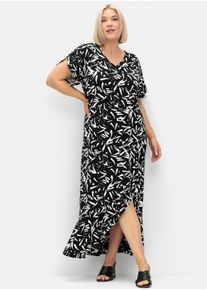 sheego Damen Maxikleid "Maxikleid", schwarz-weiß, Gr. 42, geblümt, gemustert, mehrfarbig, bedruckt, 95% Viskose, 5% Elasthan, Kleider