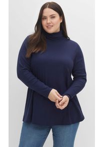 sheego Damen Langarmshirt "Rollkragen-Shirt", blau, Gr. 44, unifarben, 100% Baumwolle, Shirts