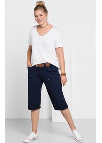 sheego Damen 3/4-Hose, blau, Gr. 52, unifarben, 97% Baumwolle, 3% Elasthan, Hosen