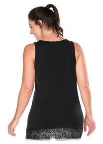 sheego Damen Longtop, schwarz, Gr. 42, unifarben, 100% Baumwolle, Spitze am Saum:10% Elasthan, 90% Polyester, Tops