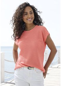 Vivance Kurzarmshirt 'mit modischer Waffelstruktur' orange Gr. 40/42 für Damen. Mit Rundhals. Bequem. Nachhaltig.