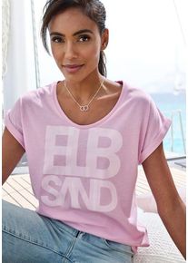 ELBSAND T-Shirt 'Eldis' violett Gr. L (40) für Damen. Rundhals und Logodruck. Figurumspielend. Nachhaltig.