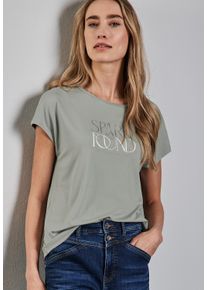 Street One Damen T-Shirt, grün, casual, Gr. 42, unifarben, bedruckt, Jersey, Obermaterial: 95% Viskose, 5% Elasthan, Shirts, mit Wording