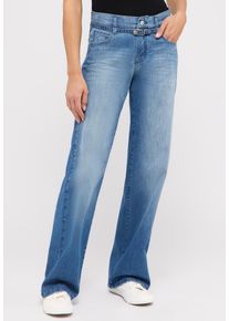 Angels Damen Relax-fit-Jeans "LIZ BELT", blau, casual, Gr. 42, Denim/Jeans, Obermaterial: 79% Baumwolle, 19% Polyester, 2% Elasthan, Jeans, mit
