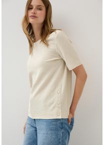 Cecil Damen Rundhalsshirt, beige, casual, Gr. S, unifarben, Jersey, Obermaterial: 90% Baumwolle, 10% Polyester, Shirts, mit seitlichen Knopfdetails