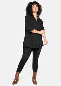 sheego Damen Hemdbluse, schwarz, Gr. 54, unifarben, 70% Baumwolle, 27% Polyamid, 3% Elasthan, Blusen