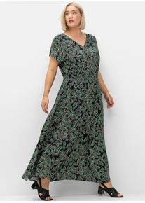 sheego Damen Maxikleid "Maxikleid", schwarz, Gr. 50, geblümt, gemustert, 100% Viskose, Kleider