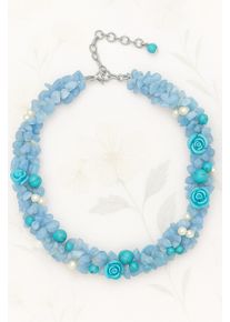 Damen Kette mit Anhänger "Rosalia", blau, Basic, Collezione Alessandro, Glas, Halsketten, Romantisches Blütendesign mit Glassteinen