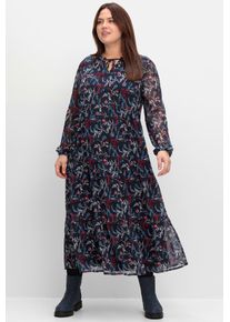 sheego Damen Maxikleid "Maxikleid"tiefblau, gemustert, Gr. 54, 100% Polyester, Kleider