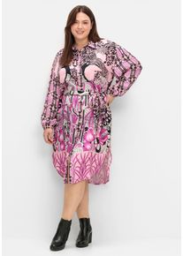 Damen Longbluse, pink, Gr. 54, gemustert, mehrfarbig, bedruckt, 100% Viskose, Blusen