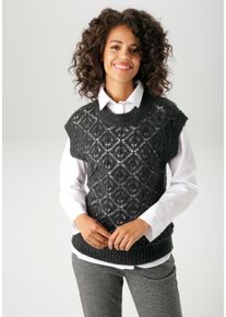 Aniston CASUAL Damen Pullunder, schwarz, feminin, Gr. 48, meliert, Ajourstrickmuster, Strick, Obermaterial: 100% Polyacryl, Pullover, mit trendigem