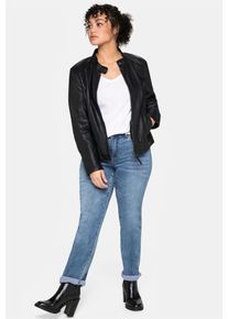 sheego Damen Lederjacke, schwarz, Gr. 48, unifarben, 100% Lammnappaleder, Jacken