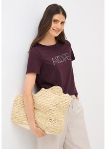 Cecil Damen T-Shirt, rot, casual, Gr. XL, bedruckt, Jersey, Obermaterial: 50% Baumwolle, 50% Polyester, Shirts, in Ausbrenner-Optik mit Wording