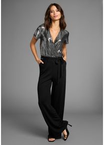 Laura Scott Damen Jumpsuit, schwarz, feminin, Gr. 34, glänzend, Milano Rib, Jersey, Obermaterial: 70% Viskose, 25% Polyester, 5% Elasthan. Oberes