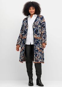 Damen Longstrickjacke, blau, Gr. 48, sheego by Joe Browns, gemustert, mehrfarbig, 77% Polyacryl, 20% Polyester, Strickjacken