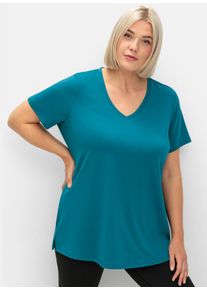 sheego Damen T-Shirt "Funktionsshirt", blau, Gr. 56, unifarben, 90% Polyester, 10% Elasthan, Shirts