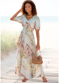 Lascana Damen Maxikleid, orange, modisch, Gr. 34, bedruckt, Web, Obermaterial: 100% Viskose, Kleider, mit Alloverprint und gesmokter Taille, luftiges