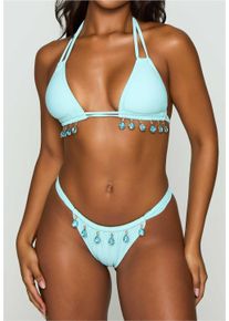 MODA MINX Damen Bikini-Hose "Selene Droplet Rouched Fixed Bikini Bottom", blau, Gr. XS, unifarben, 82% Polyamid, 18% Elasthan, Badehosen, mit edlen