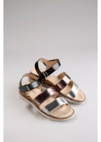 ANISTON SHOES Damen Keilsandalette, Gr. 41, schwarz, Lederimitat, modisch, Schuhe, Sandale, Sommerschuh, Klettschuh, Metallic-Optik - NEUE KOLLEKTION