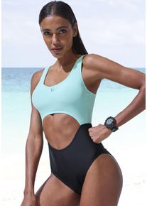 active by Lascana LASCANA ACTIVE Damen Badeanzug, schwarz, Gr. 38, Colorblocking, Recycling-Polyamid, Xtra Life LYCRA, Badeanzüge, mit modischem Cut-Out