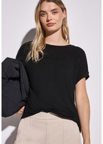 Street One Damen Shirttop, schwarz, casual, Gr. 38, Strukturmuster, Jersey, Obermaterial: 95% Viskose, 5% Elasthan, Tops, mit Lochmuster Detail