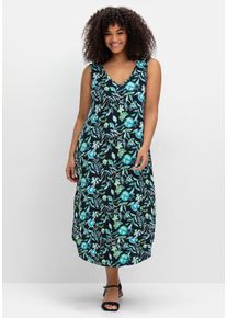 sheego Damen Jerseykleid "Jerseykleid"tiefblau, gemustert, Gr. 58, geblümt, gemustert, mehrfarbig, bedruckt, Jersey, Single Jersey, 95% Viskose, 5%