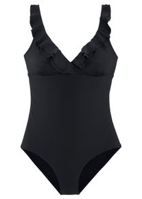 JETTE Damen Badeanzug, schwarz, Gr. 38, unifarben, Polyamid, Badeanzüge, mit eleganter Rüsche und Shaping-Effekt