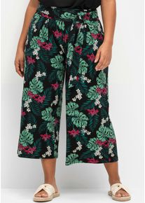 sheego Damen 7/8-Hose, schwarz, Gr. 44, geblümt, gemustert, mehrfarbig, 95% Viskose, 5% Elasthan, Hosen