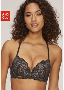 JETTE Damen Push-up-BH, Gr. 75, braun, Spitze, Obermaterial: 90% Polyamid, 10% Elasthan, feminin, BHs, mit raffinierten Trägern in Bänder-Optik, sexy