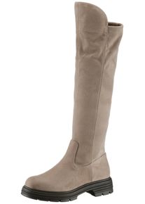 Tamaris Damen Overkneestiefel, Gr. 36, grau, Textil, unifarben, Veloursleder, klassisch, Schuhe, Blockabsatz, Langschaftstiefel, Overkneestiefel,