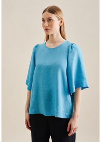 Seidensticker Damen Shirtbluse "Schwarze Rose", blau, Gr. 42, unifarben, 100% Leinen, Blusen, Kurzarm Rundhals Uni